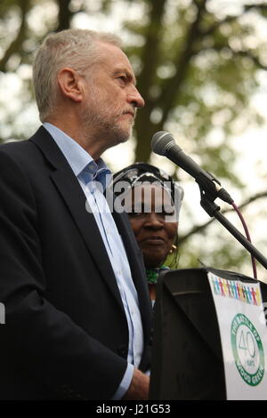 London, UK. 23rd April, 2017. Labour Party leader, Jeremy Corbyn speaks at an event 'Haringey Diversity Celebration' held to mark the 40th anniversary of a protest that blocked the National Front marching through the area. Roland Ravenhill/ Alamy Live News Stock Photo