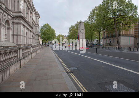 Whitehall, London, UK. 23rd April, 2017. Uncharacteristically quiet Whitehall, closed to traffic for the 2017 Virgin Money London Marathon. Credit: Malcolm Park/Alamy Live News. Stock Photo