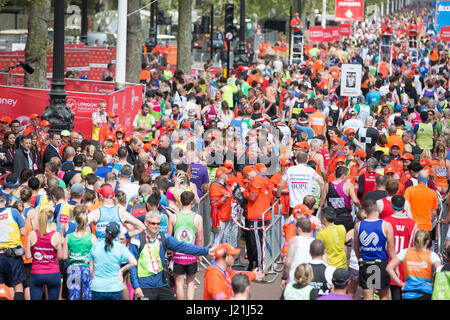 London, UK. 23rd Apr, 2017. A mass of runners at the Virgin Money London Marathon 2017 Finish Line in The Mall Credit: Keith Larby/Alamy Live News Stock Photo