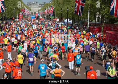 London, UK. 23rd Apr, 2017. A mass of runners at the Virgin Money London Marathon 2017 Finish Line in The Mall Credit: Keith Larby/Alamy Live News Stock Photo