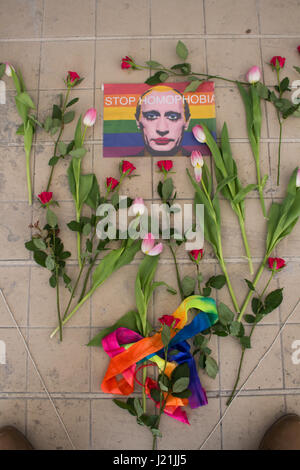 Hull, UK. 23rd April, 2017. Chechnya Rally - a demonstration held after the news that Chechnya officials plan to 'eliminate' gays Credit: Matthew Appleyard/Alamy Live News Stock Photo