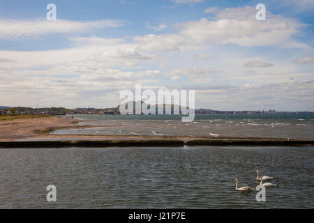 Edinburgh, Scotland, UK. 23rd Apr, 2017. Skyline of Edinburgh with the seaside in Musselburgh, Joppa and Portobello. Weather: 23 April 2017 Overcast with sunny spells. Credit: Gabriela Antosova/Alamy Live News Stock Photo