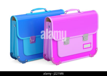 Two schoolbags, briefcases. 3D rendering isolated on white background Stock Photo