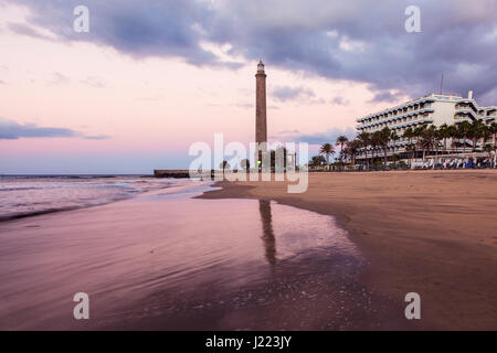 Maspalomas lighthouse at sunrise. Gran Canaria, Canary Islands, Spain. Stock Photo