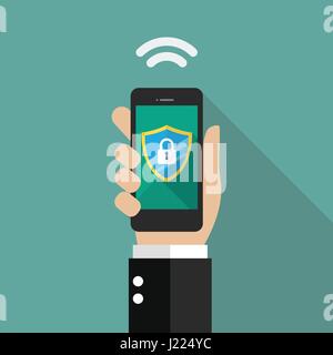 Smartphone protected by firewall guard. Vector illustration Stock Vector