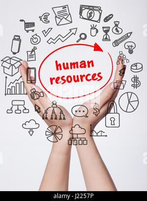 Technology, internet, business and marketing. Young business woman writing word:human resources Stock Photo