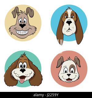 Illustration of some cartoon dog avatar icons Stock Vector