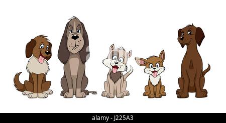 Illustration of five funny cartoon dogs Stock Vector