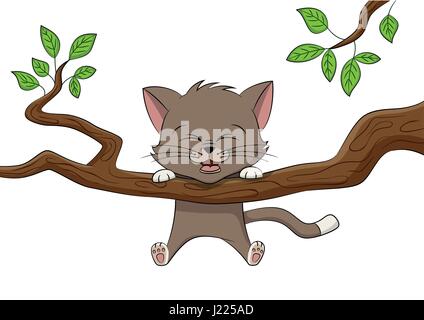 Little cat ist playing on a branch Stock Vector