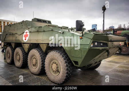 Medical Evacuation Vehicle variant of the Polish 8×8 multi-role armoured personnel carrier Rosomak used by the Armed Forces of the Republic of Poland . Stock Photo