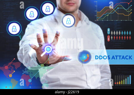 Concept of business security, safety of information from virus, crime and attack. Internet secure system. Protection system. Ddos attack Stock Photo