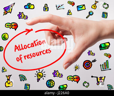 Technology, internet, business and marketing. Young business woman writing word: Allocation of resources Stock Photo