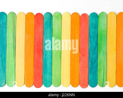 Colorful wooden fence  on white background. Useful for business cards templates and web. Stock Photo