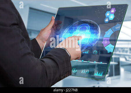 Business Technology Internet and network concept. Young businessman shows the on the virtual display of the future Stock Photo