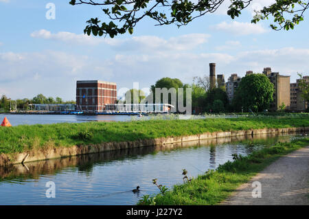 East Reseervior and the New River at Woodberry Wetlands Nature Reserve, North London UK Stock Photo