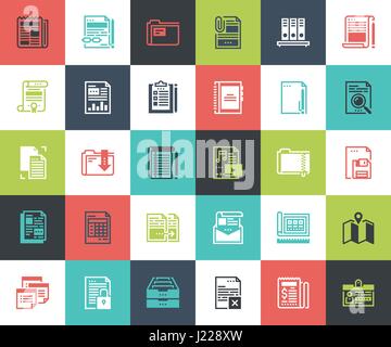 Files and documents flat line icons Stock Vector