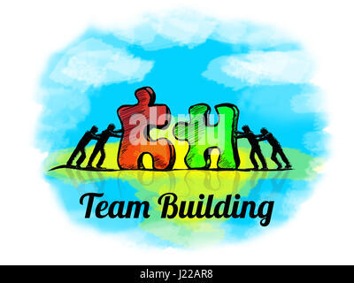 Illustration.Business concept of teamwork with jigsaw puzzle. Team Building Stock Photo