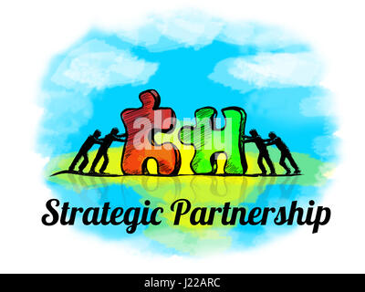 Illustration.Business concept of teamwork with jigsaw puzzle. Strategic Partnership Stock Photo