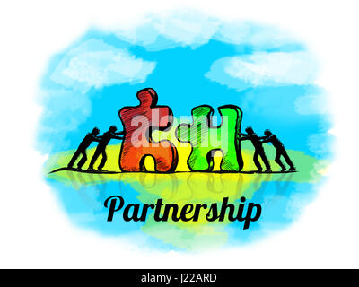 Illustration.Business concept of teamwork with jigsaw puzzle. Partnership Stock Photo