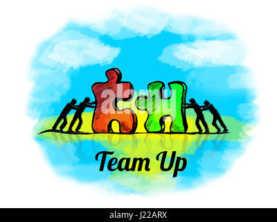 Illustration.Business concept of teamwork with jigsaw puzzle. Team up Stock Photo