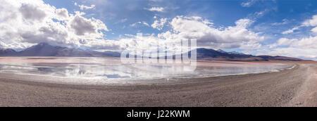 Panoramic view of Laguna Colorada (Red Lagoon) in Bolivean altiplano - Potosi Department, Bolivia Stock Photo