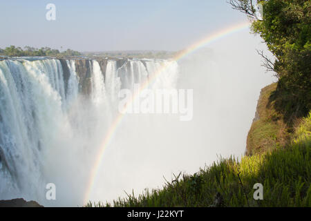 Cataract Island view of Victoria Falls with rainbow in Zimbabwe, Africa Stock Photo