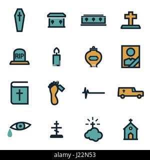 Vector flat funeral icons set on white background Stock Vector