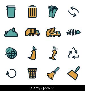 Vector flat garbage icons set on white background Stock Vector
