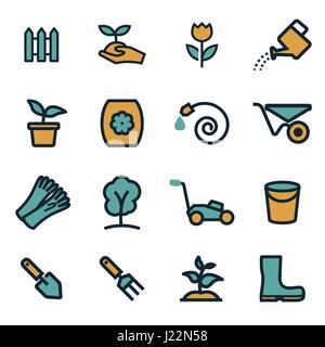 Vector flat gardening icons set on white background Stock Vector