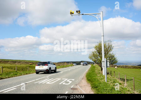 Average speed camera on the  A527 Macclesfield to Buxton Road through the pennines in the Peak District National Park. Stock Photo