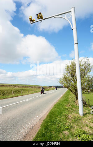 Average speed camera on the  A527 Macclesfield to Buxton Road through the pennines in the Peak District National Park. Stock Photo