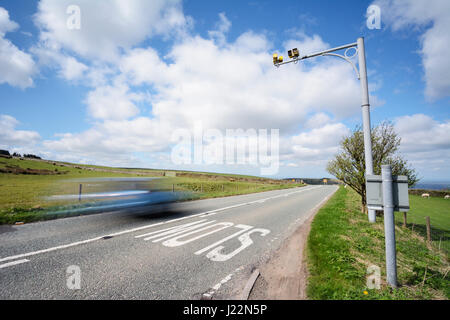 Average speed camera on the  A527 Macclesfield to Buxton Road through the pennines in the Peak District National Park. Stock Photo