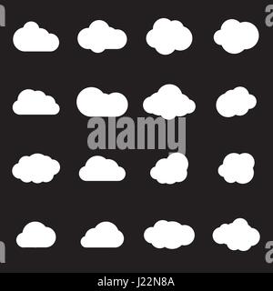 Vector white cloud icons set on black background Stock Vector