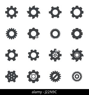 Vector black gear icons set on white background Stock Vector