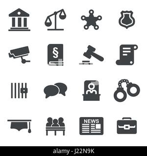Vector black justice icons set on white background Stock Vector