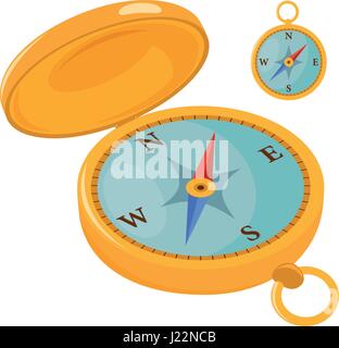Vintage golden travel compass. Navigation compass on white background. Terrain orientation or direction. Vector illustration Stock Vector