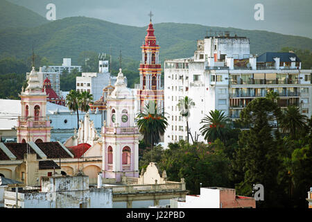 Cityscape with Cathedral and Iglesia San Francisco, Salta, Salta province, Argentina Stock Photo
