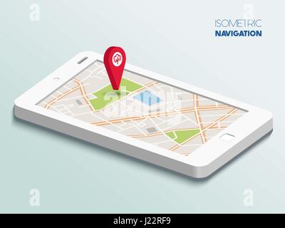 Isometric smartphone with map Stock Vector