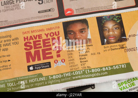 Have You Seen Me ad of missing girl) missing children, missing child, missing person, missing persons - USA Stock Photo