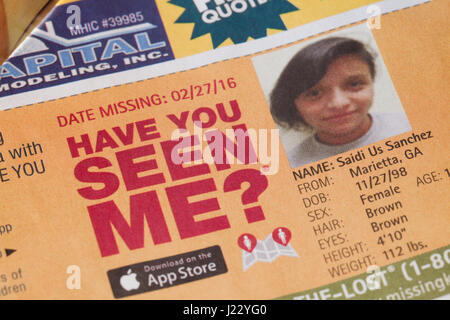 Have You Seen Me ad of missing girl) missing children, missing child, missing person, missing persons - USA Stock Photo