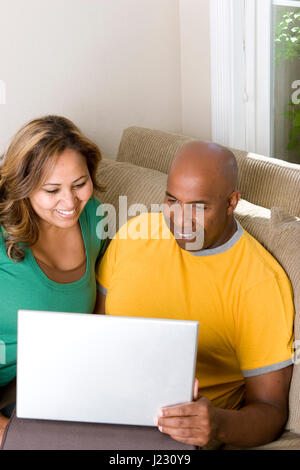 African American couple working on the computer. Stock Photo
