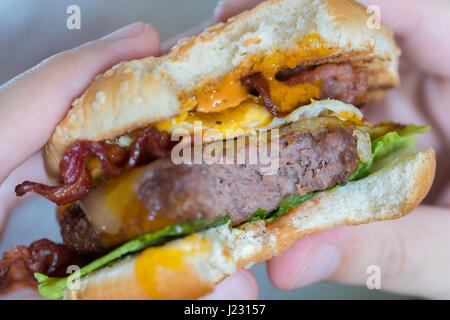 Bacon Burger with Egg Lettuce and Cheese Stock Photo