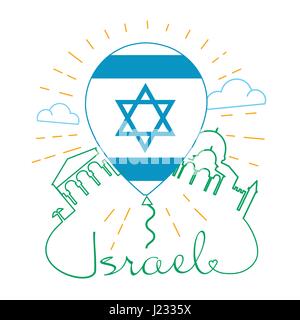 icon for traveling in the form of a balloon with the flag of Israel in a linear style Stock Vector