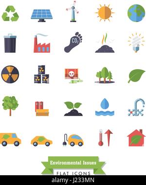 Collection of Environment and Climate related isolated flat design vector icons Stock Vector