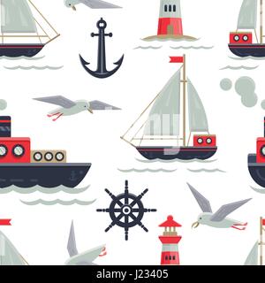 Nautical theme seamless  pattern.  Handy grouped elements of each picture Stock Vector