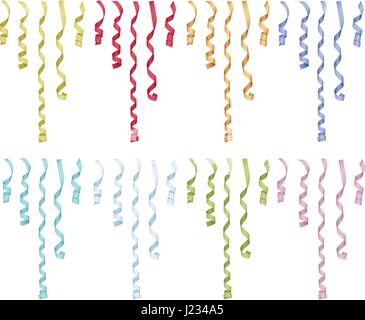Gold confetti and blue ribbon streamers cascade across a clean white ...
