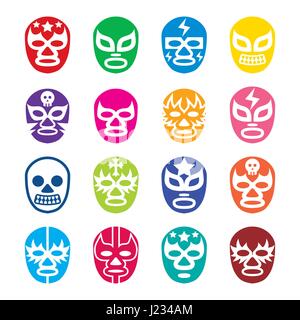 Lucha Libre, Luchador icons, Mexican wrestling masks Stock Vector