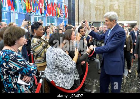 U.S. Secretary of State John Kerry bids farewell to State Department employees on his last day in office at the U.S. Department of State Harry S. Truman Building January 19, 2017 in Washington, DC.     (photo by State Department  via Planetpix) Stock Photo