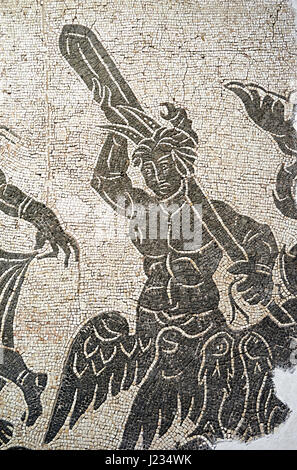 Black and white floor mosaic showing the marine or sea thiasos depicting Poseidon and his retinue.. National Roman Museum, Rome, Italy Stock Photo
