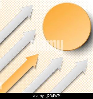 3d orange and grey arrow paper sign in vertical view with circle and halftone dots for business graphic concept design Stock Vector